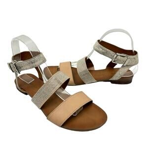 Arturo Chiang Wendy Neutral Leather Rhinestone Snakeskin Gladiator Sandals